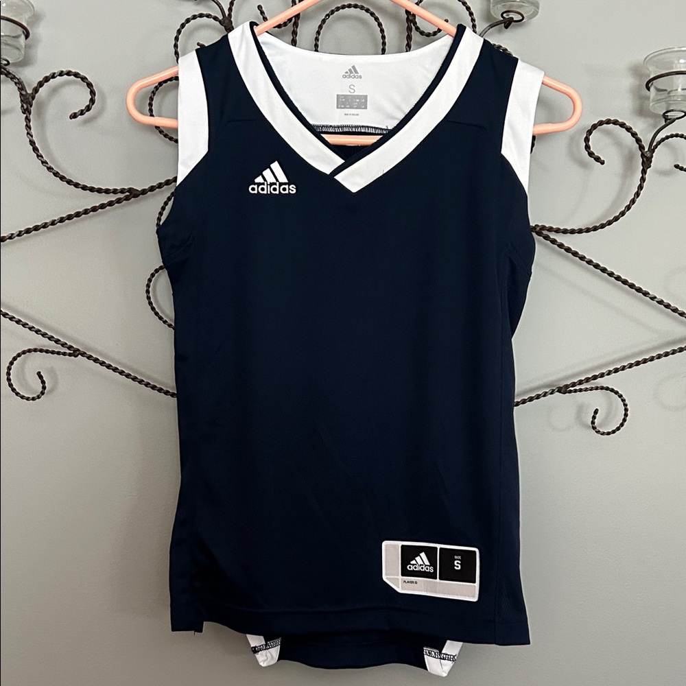 Adidas Navy and White V-Neck Sleeveless Top